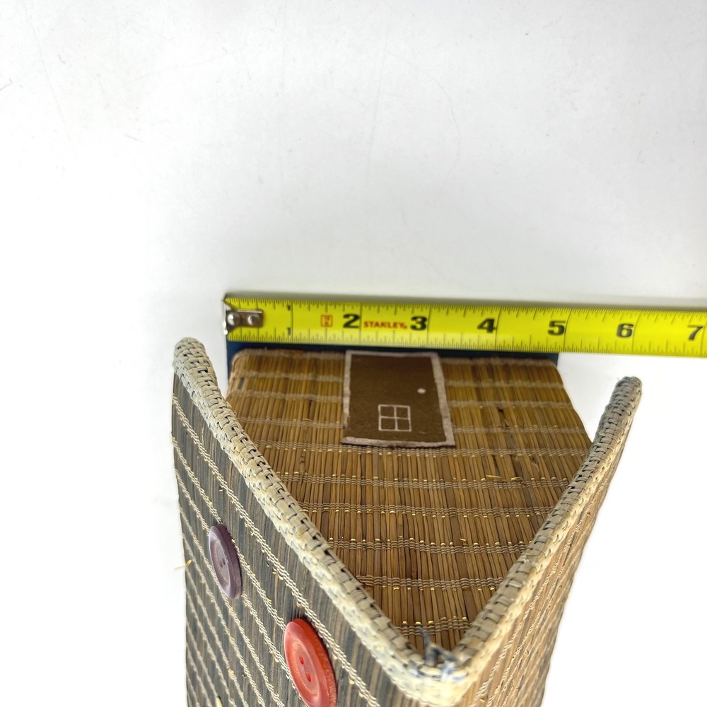 Vintage Woven Straw Cottage Sewing Basket Pincushion Box Japan Mid Century - Picture 10 of 12